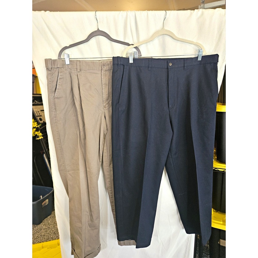Mens 42x30 Pants Lot 2 Pc Haggar Dress Pants Cabelas Pleated Chinos Khaki Navy
